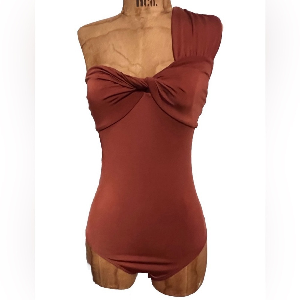 Express Rust One-Shoulder Bodysuit Like New! S - Picture 2 of 8